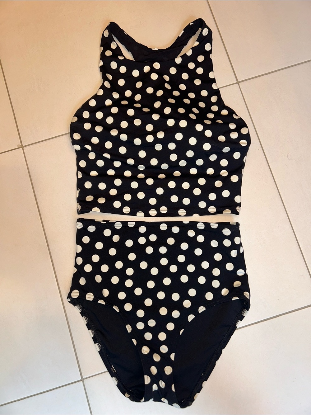 Lands' End Black & White Polka Dot Two-Piece High-Neck Bikini